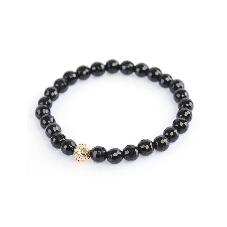 Black Agate faceted bead bracelet with antique silver accents, 17cm, 4mm T.M.J bead bracelet for stylish jewelry.