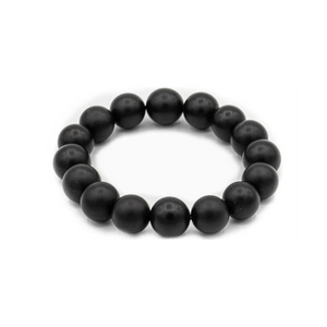 Black matte onyx and stainless steel bead bracelet by T.M.J, 17cm, 4mm beads, stylish accessory for men or women.
