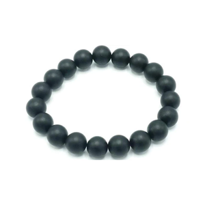 Black matte onyx and stainless steel bead bracelet with 4mm beads, designed by T.M.J, featuring a sleek and stylish accessory.