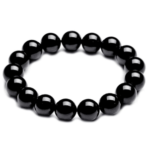 Polished black onyx beaded bracelet by T.M.J, 17cm, 4mm round beads, stylish and elegant jewelry accessory