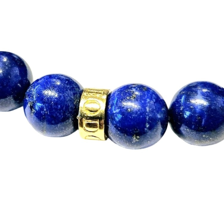 Blue Lapis Lazuli and black pave cubic zirconia bead bracelet with 6mm beads on a stretch cord, crafted by T.M.J.