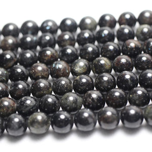 Astrophyllite and Hornblende beaded bracelet with silver logo bead, 17cm length, 8mm beads, by T.M.J.