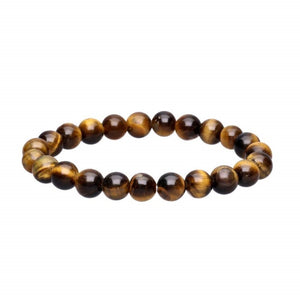 Tiger Eye and silver bead bracelet featuring 17mm tiger eye and 4mm silver beads, crafted by T.M.J.