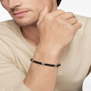 Black Agate hexagonal bead bracelet with stainless steel accents, featuring a stylish and modern design by T.M.J.