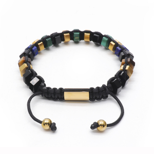 T.M.J HexaLuxe men's bracelet with multi-colored tiger eye and gold-tone hexagon beads, stylish bead bracelet for men.