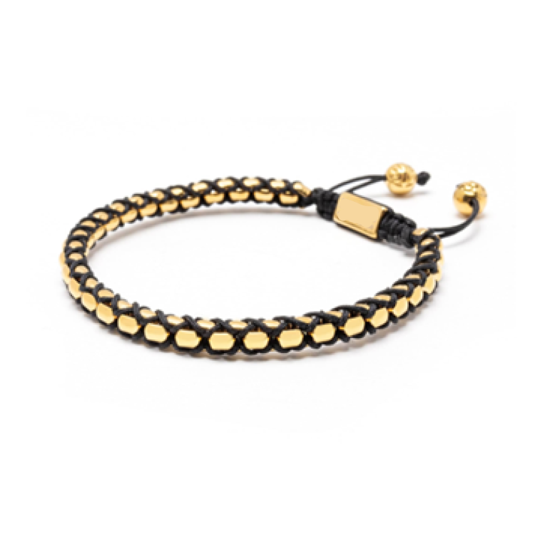 Crimson Weave SteelLink bracelet with bead accents and braided black cord, stylish jewelry by T.M.J.