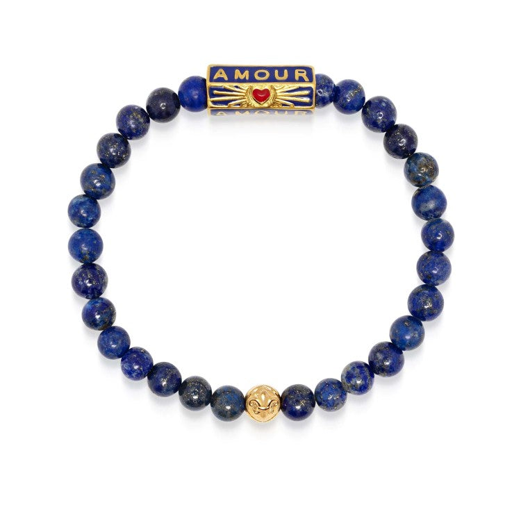 T.M.J blue lapis lazuli bead bracelet with 6mm round stones, stylish jewelry accessory for women.