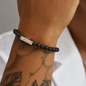 T.M.J Amour "Love" evil eye black onyx bead bracelet, 17cm, 6mm beads, stylish jewelry accessory