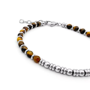 Natural stone beaded bracelet with stainless steel accents, men's tiger eye bead bracelet from T.M.J.