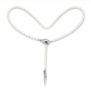 Sterling silver beaded serpent necklace with round pearls, 50cm length, by T.M.J.