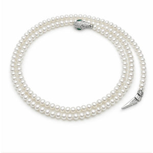 Sterling silver beaded serpent necklace with round pearls, 50cm length, elegant jewelry by T.M.J.