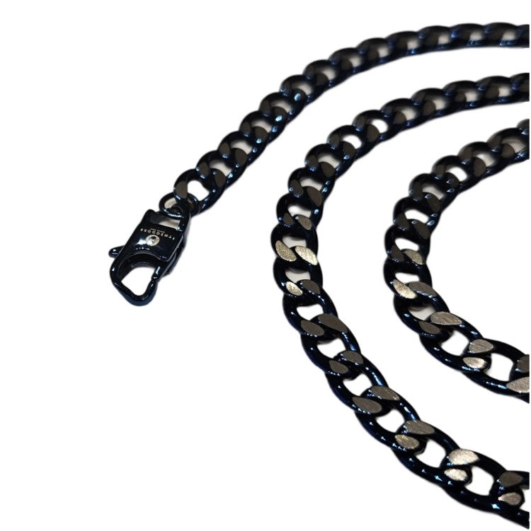 Men’s 7mm blue stainless steel Cuban curb chain necklace, T.M.J brand, 50cm length, bold and stylish jewelry chain.