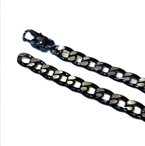 Men’s 7mm blue stainless steel Cuban curb chain necklace by T.M.J, featuring a bold and stylish chain design.