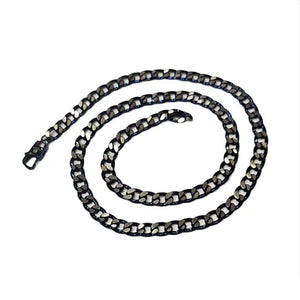 Men’s 7mm blue stainless steel Cuban curb chain necklace by T.M.J, featuring a bold chain design and polished finish.