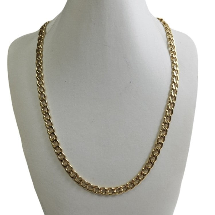 Men’s 7mm gold-plated stainless steel curb chain necklace, hypoallergenic, 50cm length, T.M.J brand, stylish jewelry accessory.