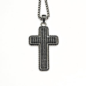 Stainless steel and black IP-plated cross necklace from T.M.J, featuring a polished finish and detailed cross pendant.