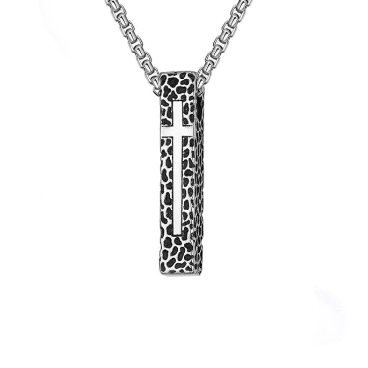 Stainless steel pillar black IP-plated cross necklace from T.M.J featuring a sleek, modern design and a polished finish.