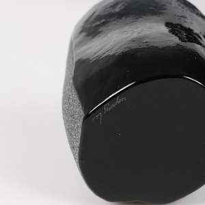 Electra Vase by T.M.J, mouth-blown and sandblasted black crystal Maleras Crystal Sweden, showcasing a sleek, modern design.