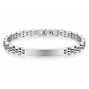 Gold stainless steel men's ID bracelet with handmade brick design by T.M.J, featuring a sleek metal bracelet style.