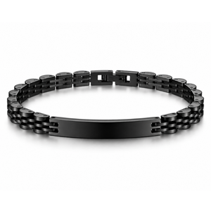 Gold stainless steel men's ID bracelet with a luxury brick design, handmade by T.M.J, featuring a sleek metal bracelet style.