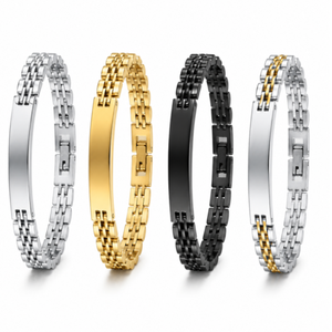 Gold stainless steel men's ID bracelet with luxury brick design, handmade metal bracelet by T.M.J.