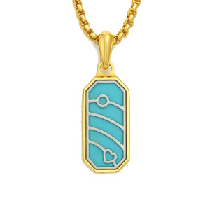Aqua Crest turquoise pendant necklace with 18K gold-plated stainless steel chain, featuring a vibrant turquoise pendant and pendant style.