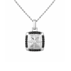 Sterling silver Lumen Seal pendant with black cubic zirconia by T.M.J, featuring a sleek, modern design and detailed craftsmanship.