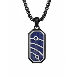 Quantum Trace lapis lazuli pendant necklace with black PVD plated stainless steel chain, showcasing a deep blue gemstone and sleek design.