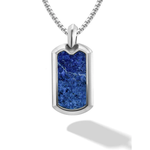Lapis Valor Pendant for Her featuring stainless steel and natural lapis lazuli, showcasing a stylish jewelry piece with blue gemstone.