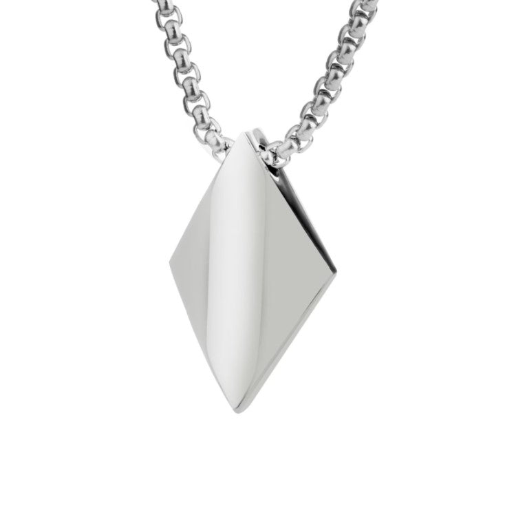 Stainless steel geometric diamond-shaped pendant on chain, elegant jewelry for women by T.M.J.