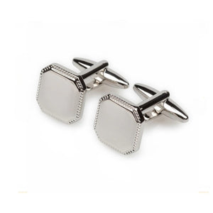 T.M.J engraved square cufflinks for men, plain metal design with a polished finish, stylish accessories for formal attire.