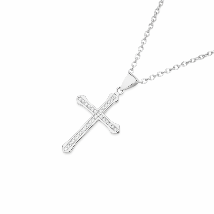 Veritas Sterling Silver Cubic Zirconia Cross Necklace, religious jewelry, elegant pendant with sparkling stones, chain not included