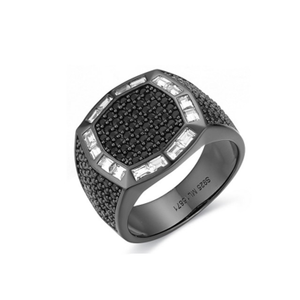 Black-plated sterling silver Hades Regent Ring by T.M.J featuring black CZ gemstone, stylish silver ring design.
