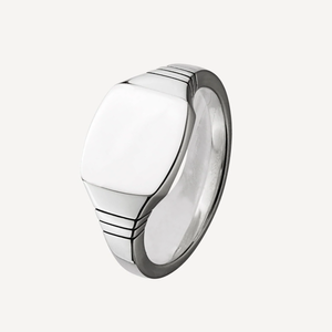 Men's sterling silver signet ring from T.M.J, featuring a classic foundation design and smooth silver finish.