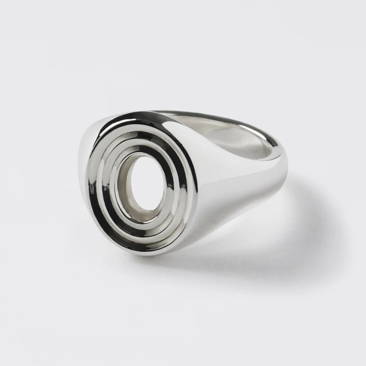 Sterling silver oval ring from Vanguard Kyoto collection by T.M.J, featuring a sleek, polished silver band with a smooth oval design.