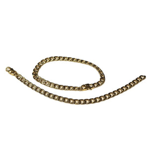 T.M.J stainless steel gold curb open link bracelet, 6.5mm width, 19.5 cm length, sleek and shiny jewelry accessory