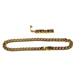 Stainless steel and gold-plated curb link bracelet by T.M.J, 5mm width, 19.5cm length, showcasing shiny metallic finish.