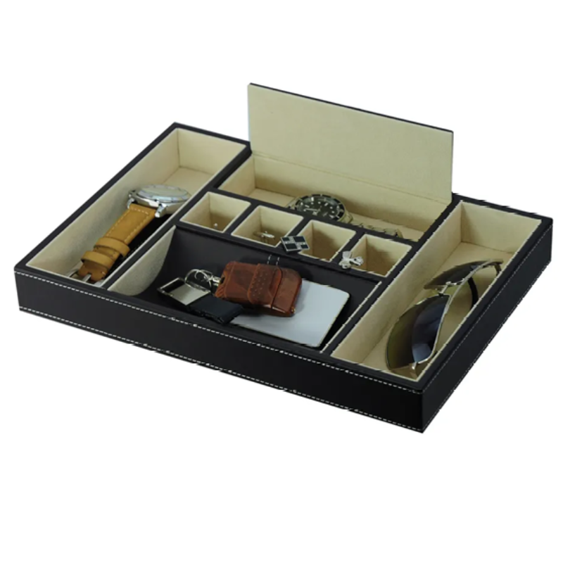 Watch Lover’s gift set: black leather valet tray with lid