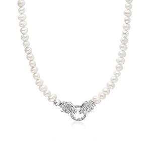 Cultured Freshwater Pearls (Approx. 6–7mm) Necklace with Double Panther Head