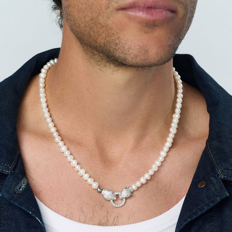 Cultured Freshwater Pearls (Approx. 6–7mm) Necklace with Double Panther Head