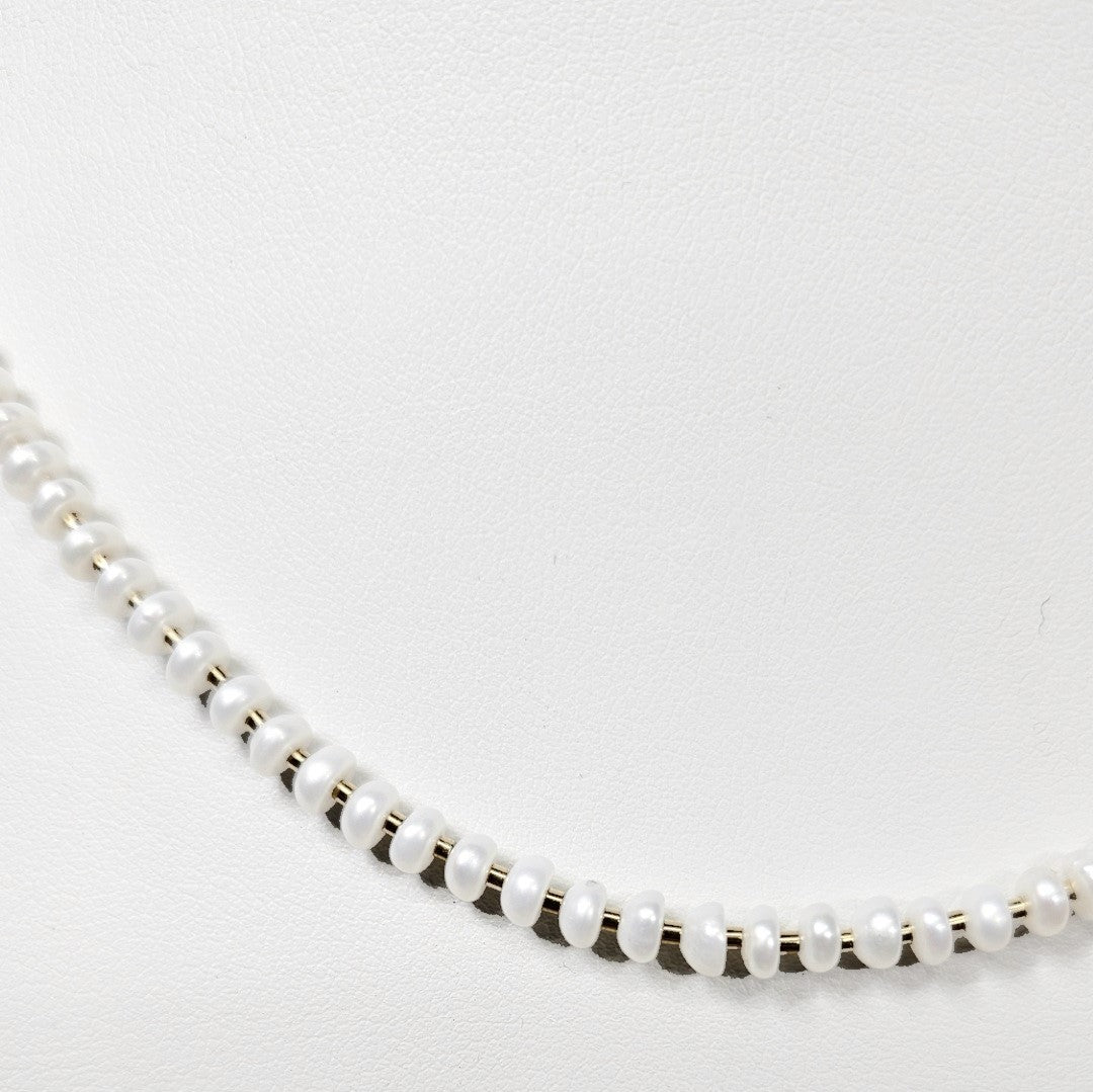 Mini Beaded Necklace with Pearls and Stainless Steel Spacer beads