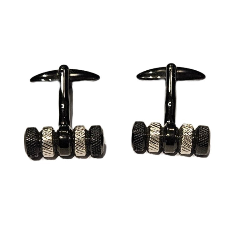 Stainless Steel & IP Black Tube Rondel Cufflinks Modern Contrast & Sleek Design