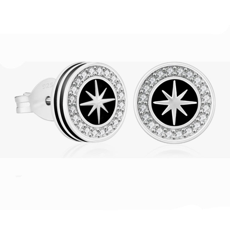 Men’s 8mm Black Onyx Stud Earrings in White Gold-Plated 925 Sterling Silver