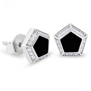 Men’s 8mm Pentagon CZ stud earrings by TMJ featuring sharp geometric design and subtle sparkling accents.