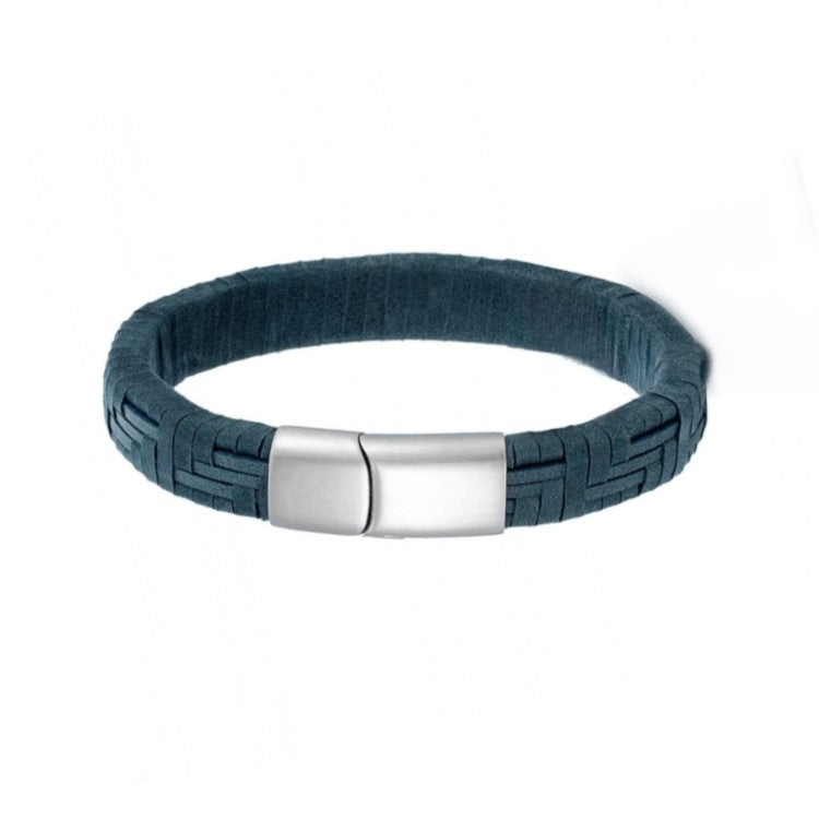 Premium Braided Leather Bracelet – Brown & Blue