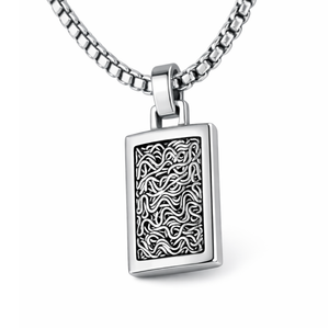 Luxury twisted wire inlay stainless steel dog tag pendant by TMJ, featuring a sleek, modern design with intricate wire detailing.
