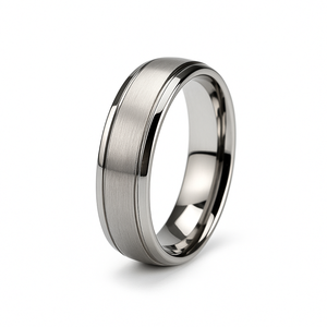Sleek satin finish stainless steel ring from TMJ, showcasing a smooth, polished band with a modern design.