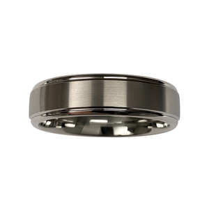 TMJ stainless steel ring with a sleek satin finish, showcasing its smooth, modern design and polished surface.