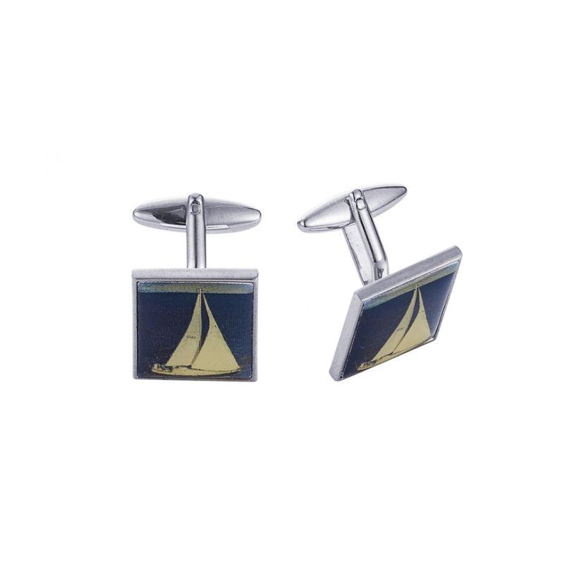 Cudworth Rhodium Plated Screen print Yacht CufflinksEnhance your formal attire with our Rhodium Plated Yacht Cufflinks, designed to make a sophisticated statement. These cufflinks feature a slender, polished finish thEnamel cufflinksCudworthTheodore Men's JewelryCudworth Rhodium Plated