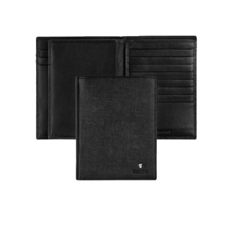 Black leather Festina Chronobike travel wallet by Cudworth, featuring multiple card slots and secure cash compartments.